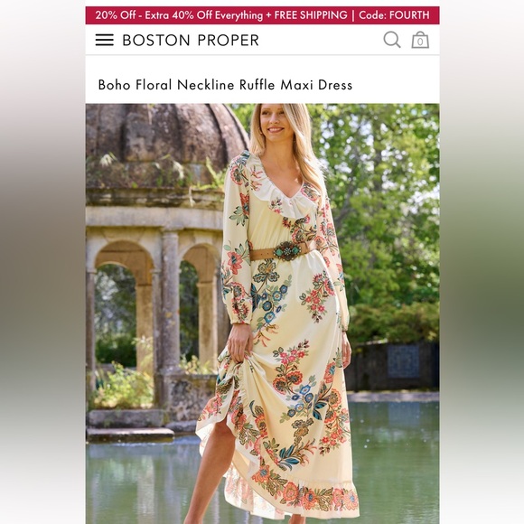 Boston Proper Boho Floral Ruffle Neck Floral Maxi Dress 8 - Picture 3 of 10